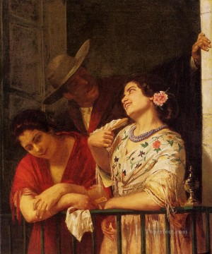 The Flirtation A Balcony in Seville mothers children Mary Cassatt Oil Paintings